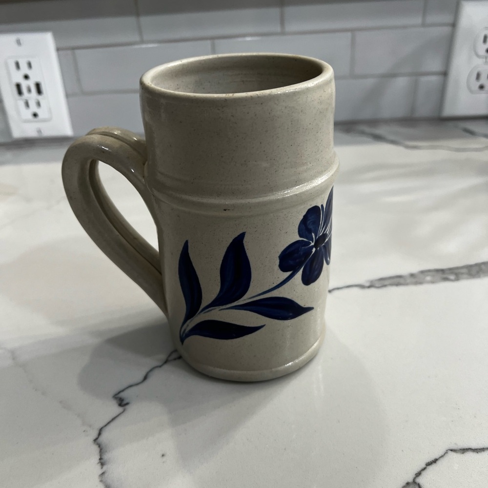 Colonial Williamsburg Pottery  Cobalt Blue Flower Mug Stein Salt Glaze- pottery